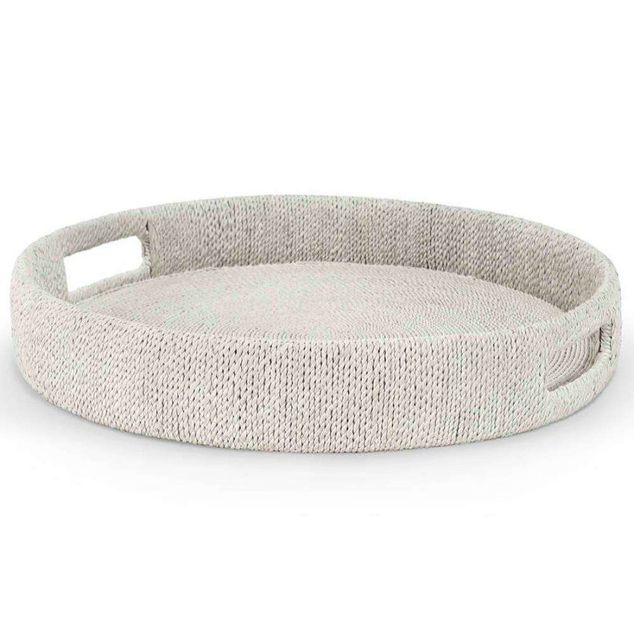 Decor * | Palecek Monarch Coastal Beach White Sand Seagrass Rope Round Tray -Small Best Choice