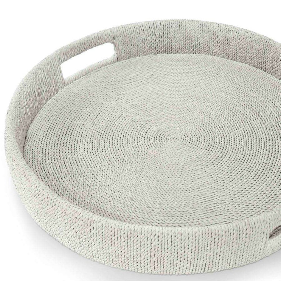 Decor * | Palecek Monarch Coastal Beach White Sand Seagrass Rope Round Tray -Small Best Choice