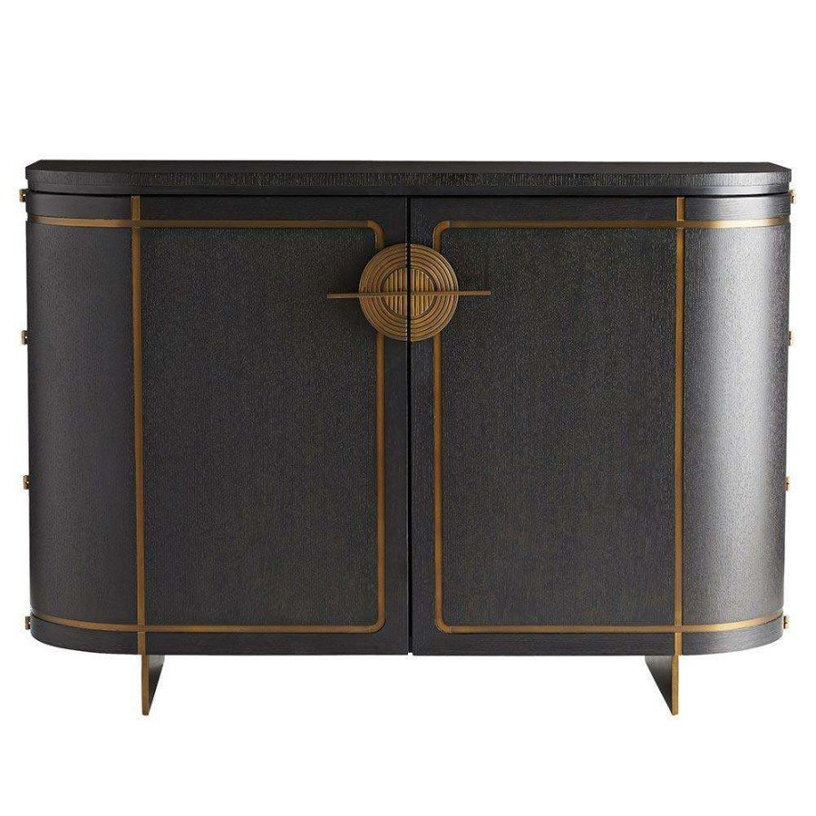 Furniture * | Arteriors Edmondson Global Bazaar Oak Gold Brass Accent 2 Door 2 Drawer Bar Cabinet Exclusive Design