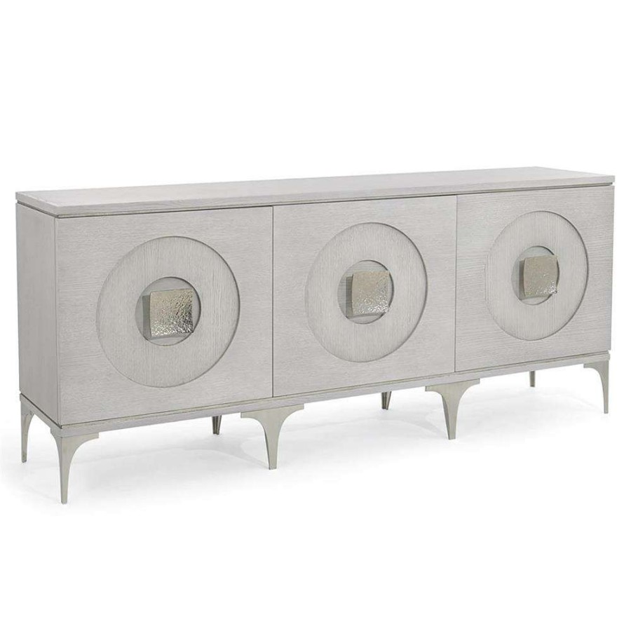 Furniture * | John-Richard Belluno Modern Grey Textured Wood Silver Metal 3-Door Sideboard New Arrivals