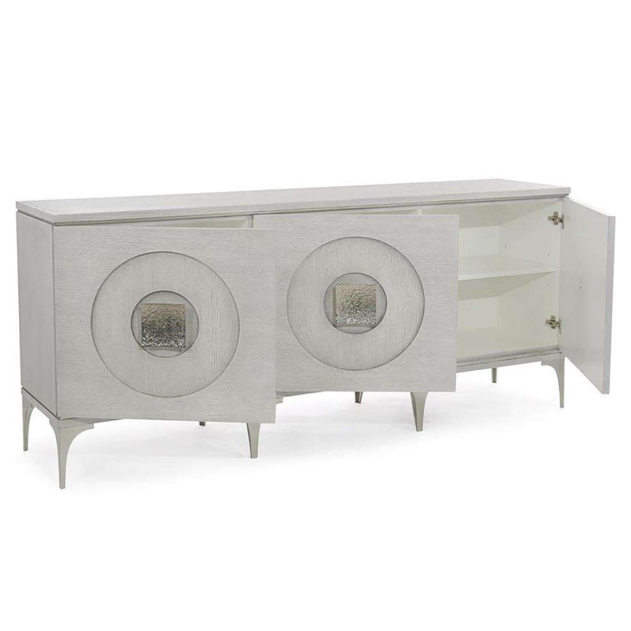 Furniture * | John-Richard Belluno Modern Grey Textured Wood Silver Metal 3-Door Sideboard New Arrivals