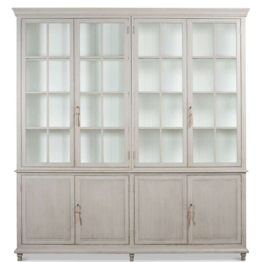 Furniture * | Alessandra French Country Clear Glass Door Grey Pine Wood Display Case Best Quality