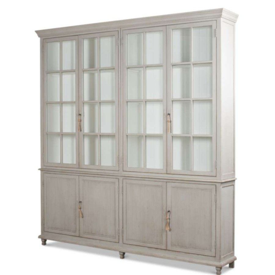 Furniture * | Alessandra French Country Clear Glass Door Grey Pine Wood Display Case Best Quality