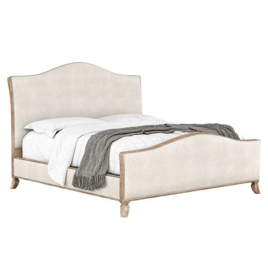 Furniture * | Selina French Country Beige Upholstered Brown Wood Sleigh Bed Queen Sales