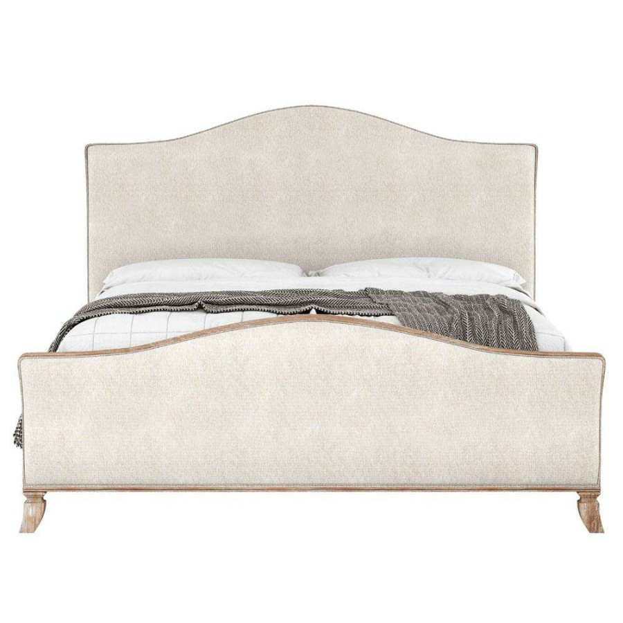 Furniture * | Selina French Country Beige Upholstered Brown Wood Sleigh Bed Queen Sales