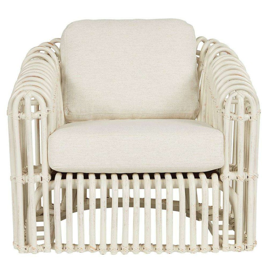 Furniture * | Maya Coastal Beach White Performance White Rattan Arm Chair Less Expensive