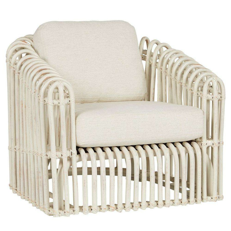 Furniture * | Maya Coastal Beach White Performance White Rattan Arm Chair Less Expensive