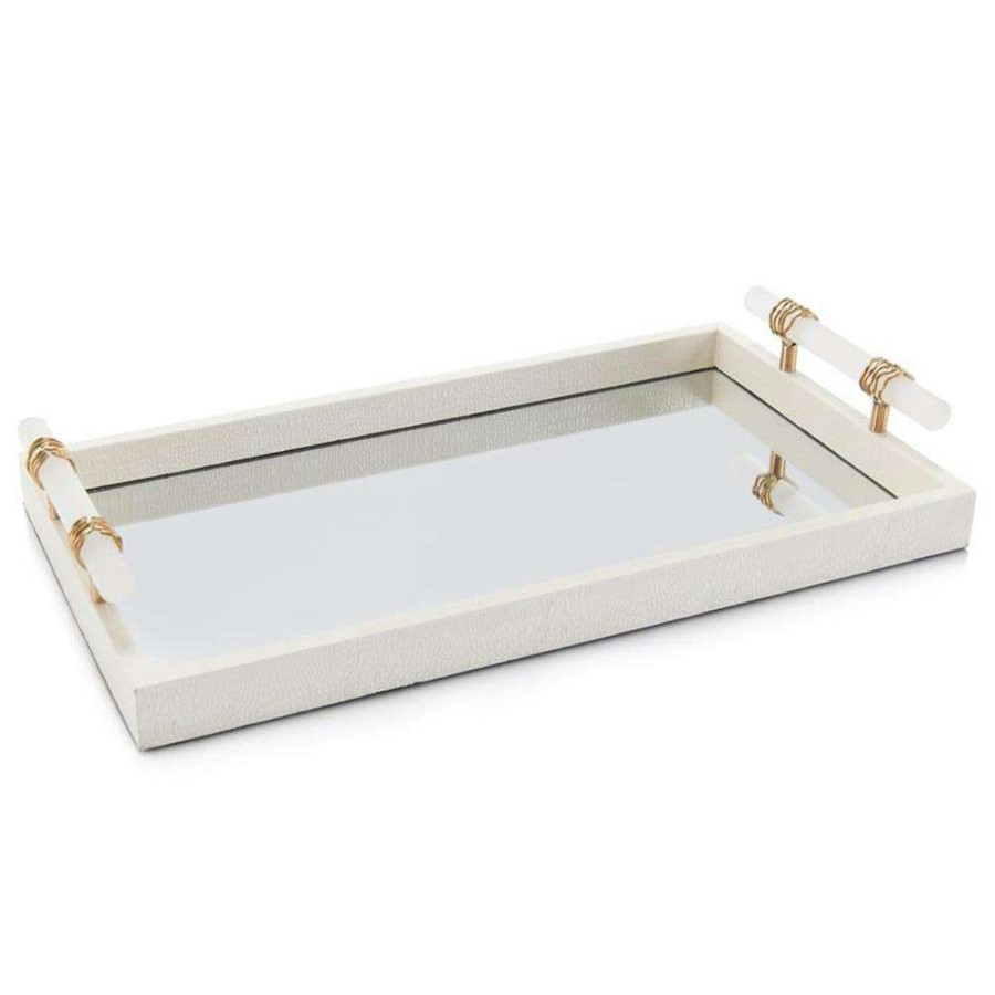 Decor * | John-Richard Modern Classic Mirrored With Alabaster Handles Tray Fire Sale