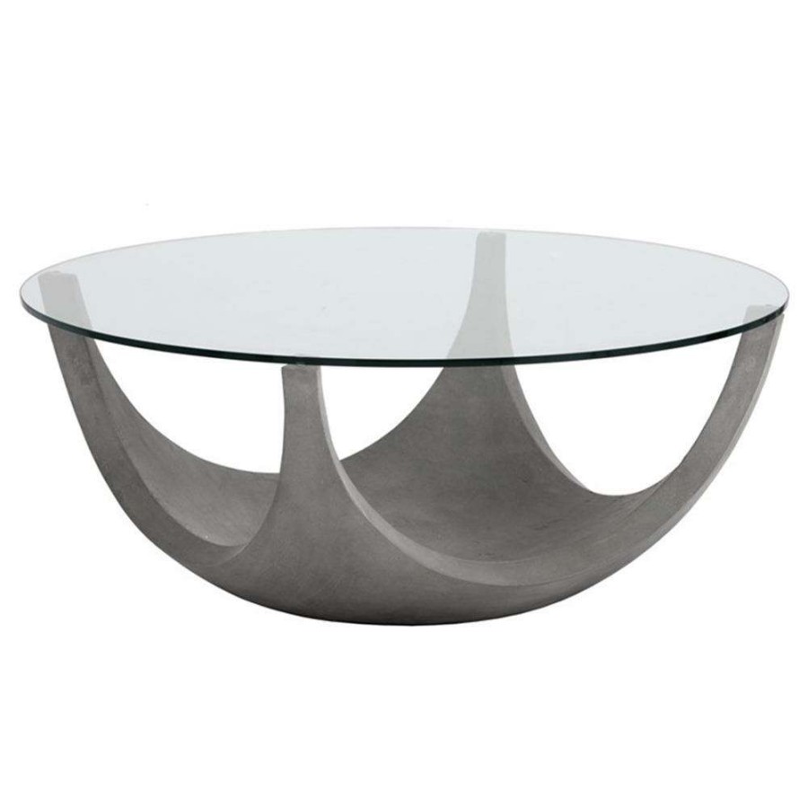 Furniture * | Sunpan Lia Industrial Loft Clear Glass Top Grey Concrete Round Coffee Table Quick Delivery