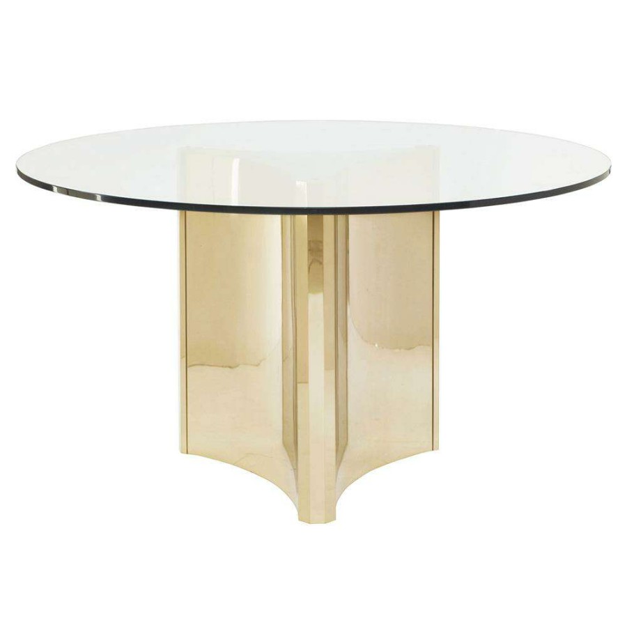 Furniture * | Ellen Hollywood Regency Glass Top Sleek Gold Round Dining Table 54 W Quick Delivery