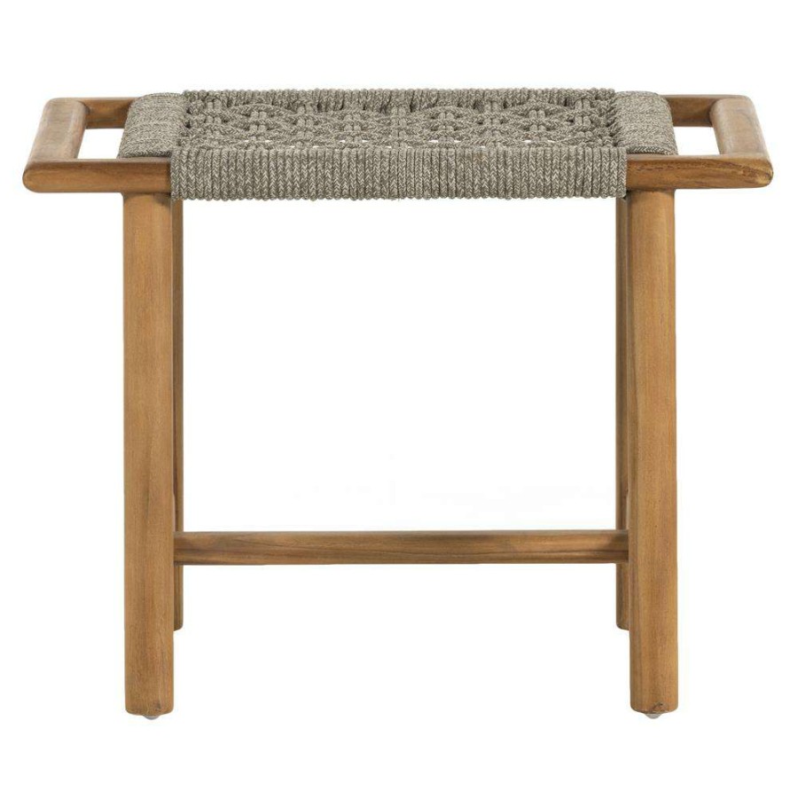 Outdoor * | Holly Coastal Beach Natural Teak Wood Grey Woven Seat Stool Reliable Quality