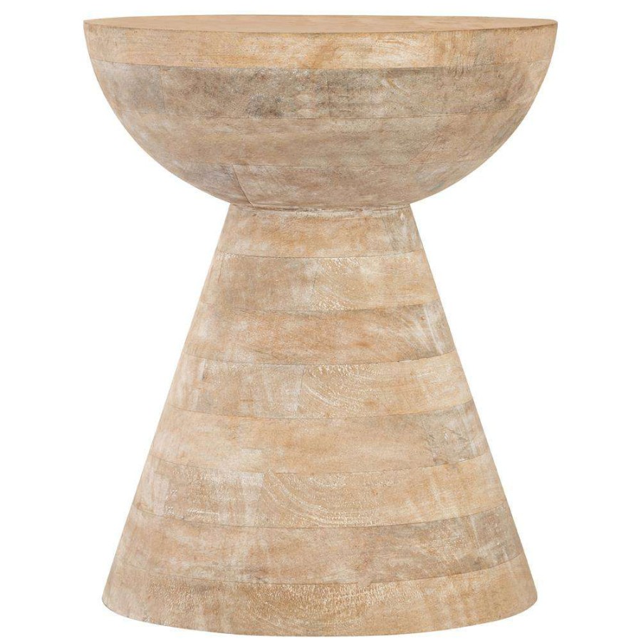 Furniture * | Elliot Rustic Lodge Whitewash Mango Wood Round Pedestal Side Table Lower Price