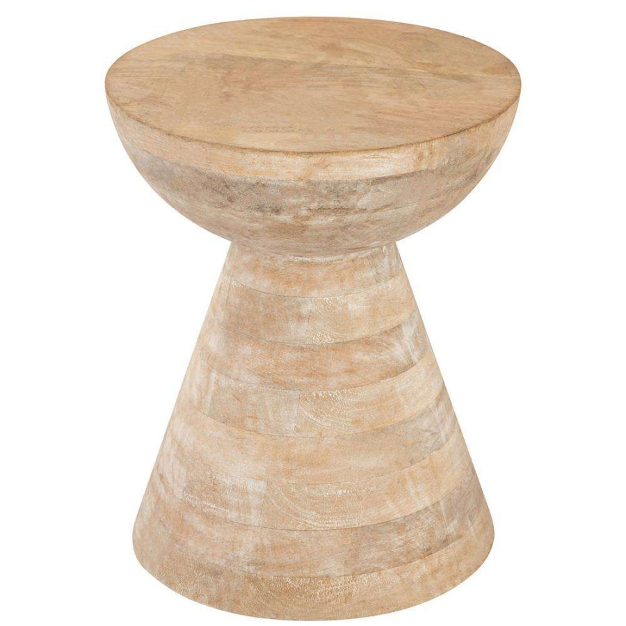 Furniture * | Elliot Rustic Lodge Whitewash Mango Wood Round Pedestal Side Table Lower Price