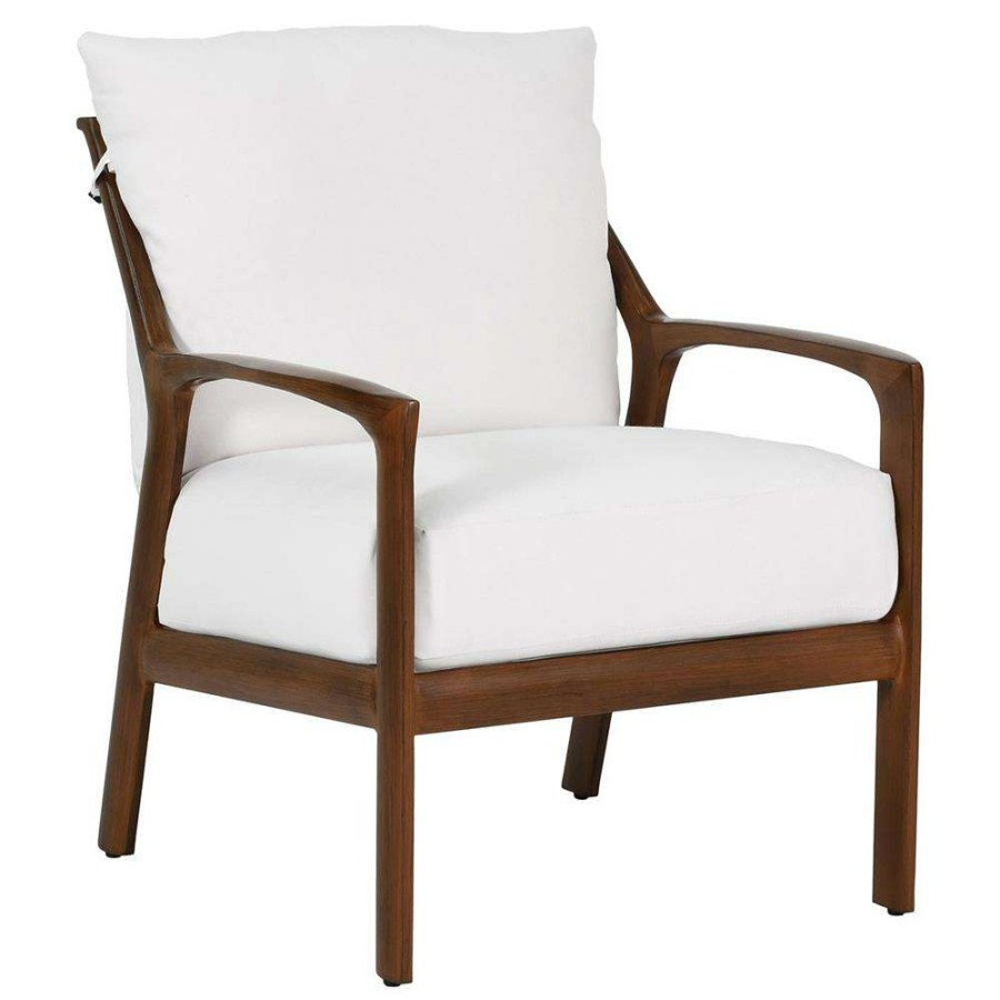 Outdoor * | Castelle Berkeley Mid Century White Seat Brown Aluminum Outdoor Dining Chair Special