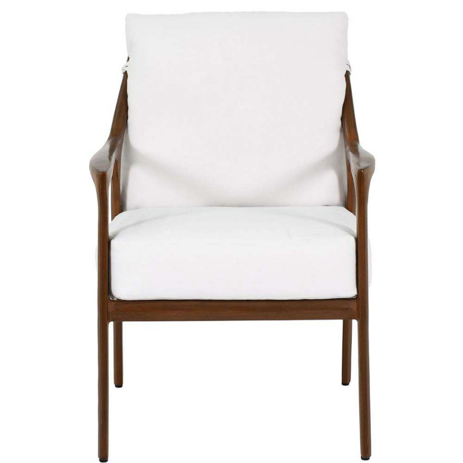 Outdoor * | Castelle Berkeley Mid Century White Seat Brown Aluminum Outdoor Dining Chair Special