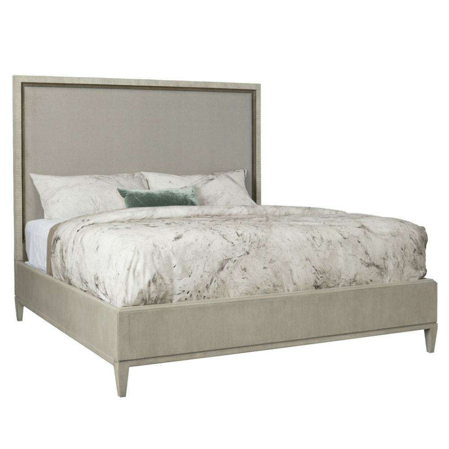 Furniture * | Caliana Rustic Lodge Grey Walnut Wood Upholstered Classic Bed Queen Less Expensive