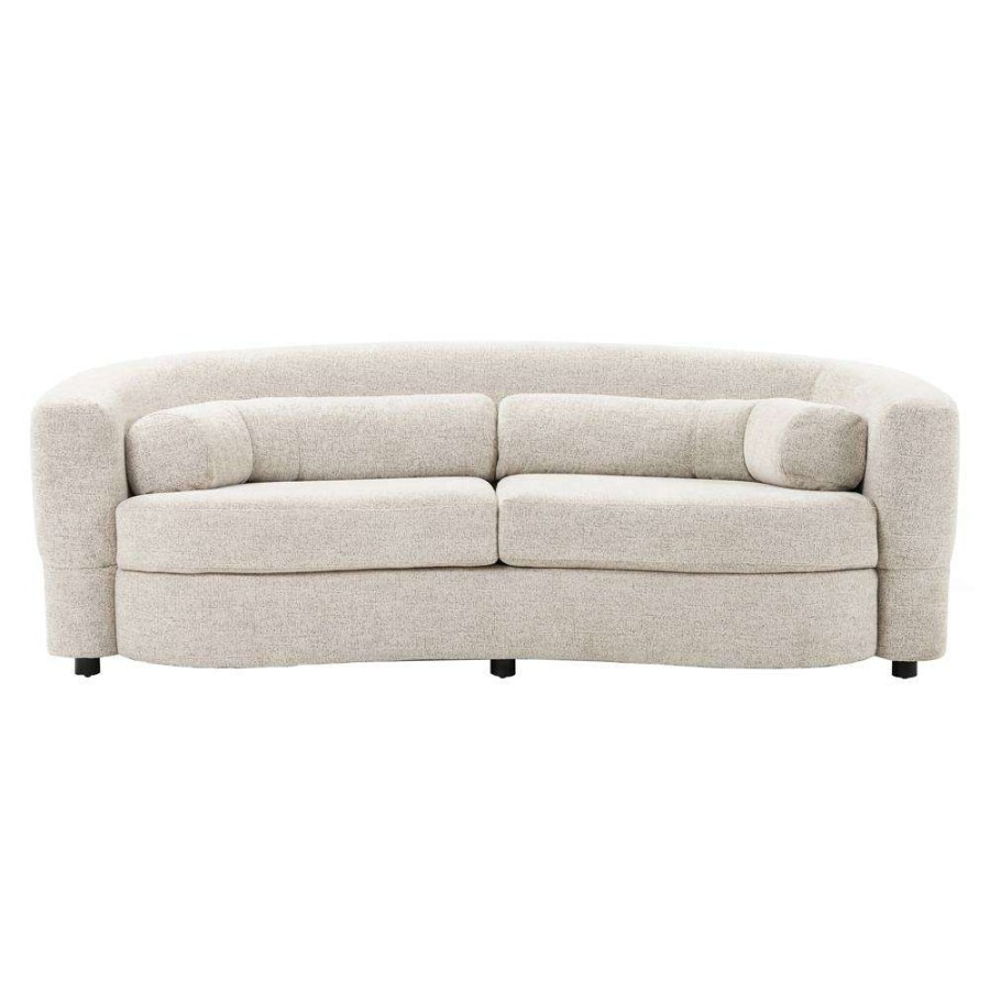 Furniture * | Ulyana Modern Off White Upholstered Solid Birch Wood Curved Barrel Sofa 87 W Exclusive Design