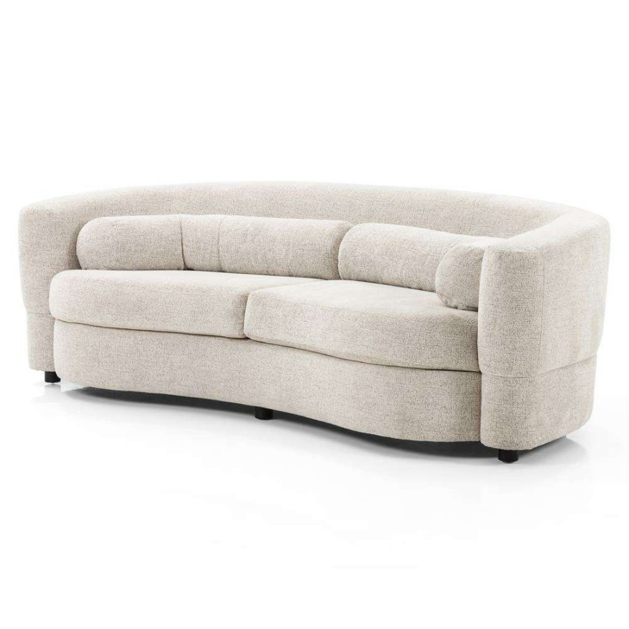 Furniture * | Ulyana Modern Off White Upholstered Solid Birch Wood Curved Barrel Sofa 87 W Exclusive Design