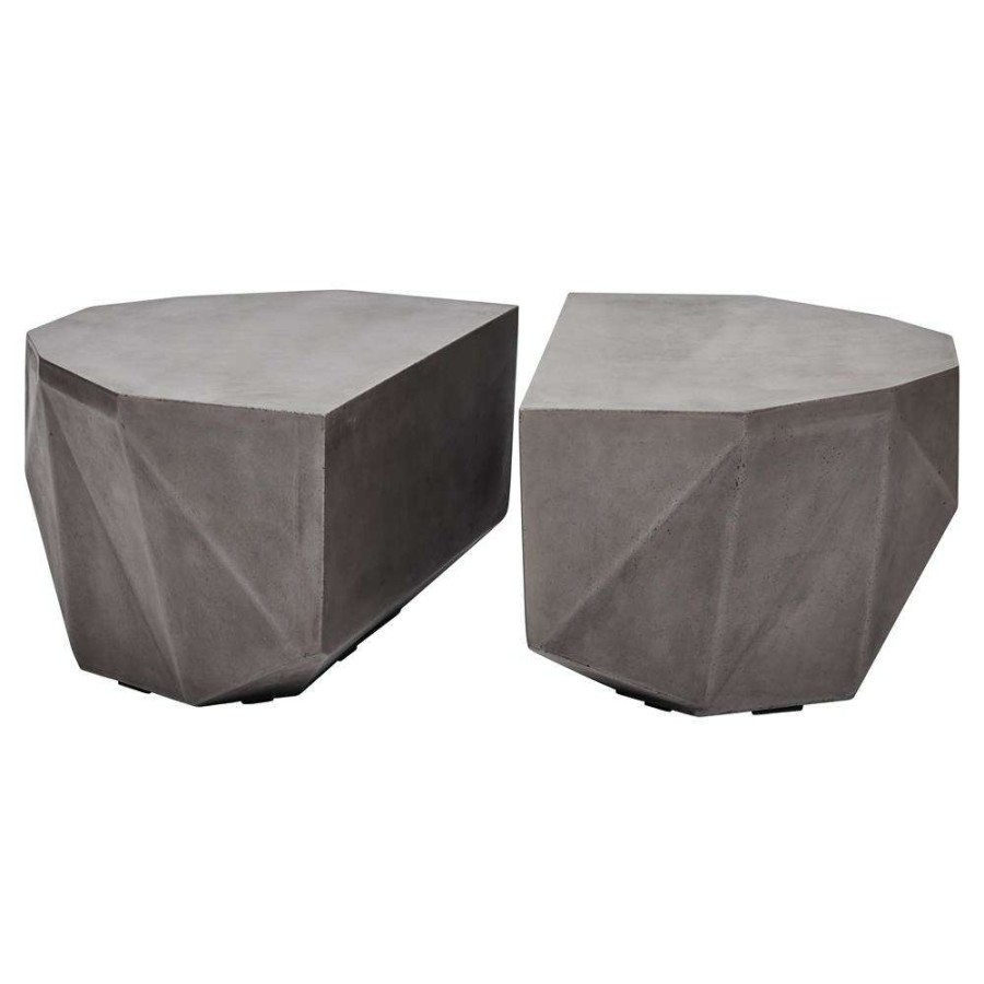 Outdoor * | Stella Modern Classic Dark Grey Geometric Outdoor Coffee Table Set Of 2 Promotion