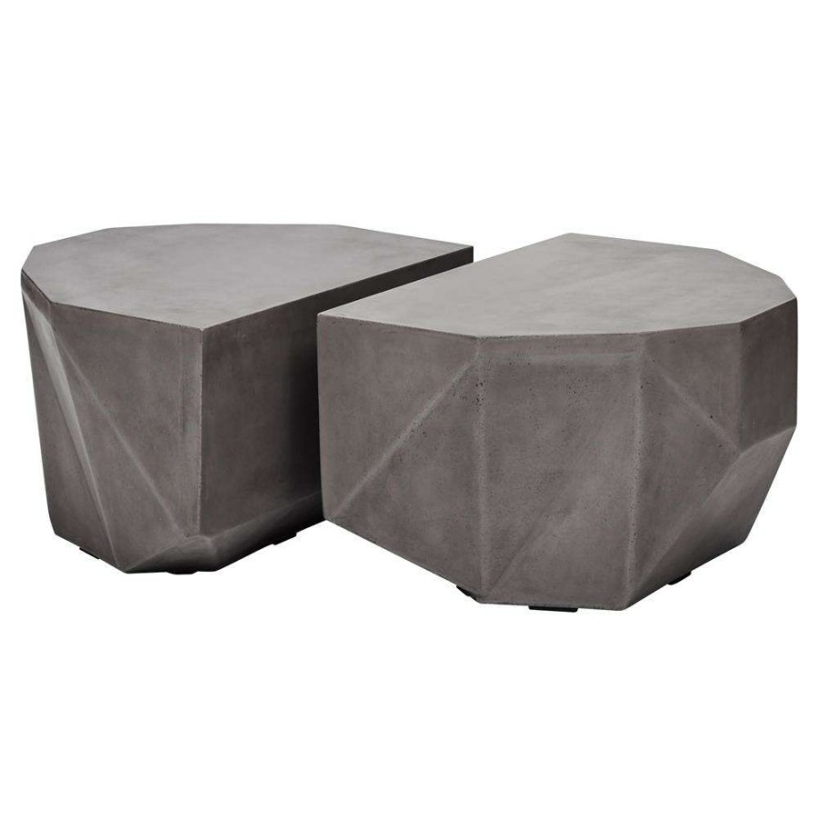 Outdoor * | Stella Modern Classic Dark Grey Geometric Outdoor Coffee Table Set Of 2 Promotion