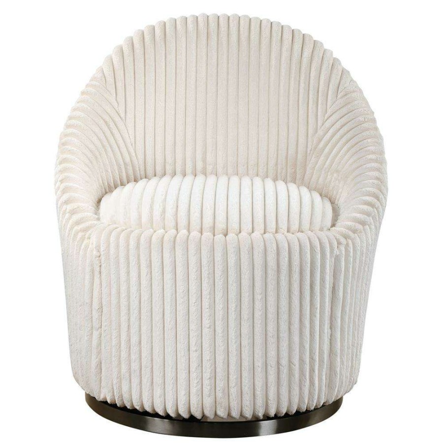 Furniture * | Colin Modern Black Nickel Steel Base White Chenille Upholstered Swivel Chair Special