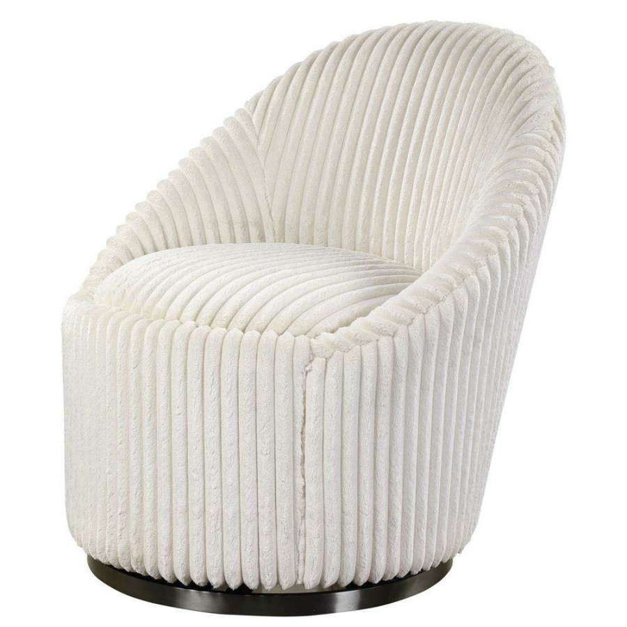 Furniture * | Colin Modern Black Nickel Steel Base White Chenille Upholstered Swivel Chair Special