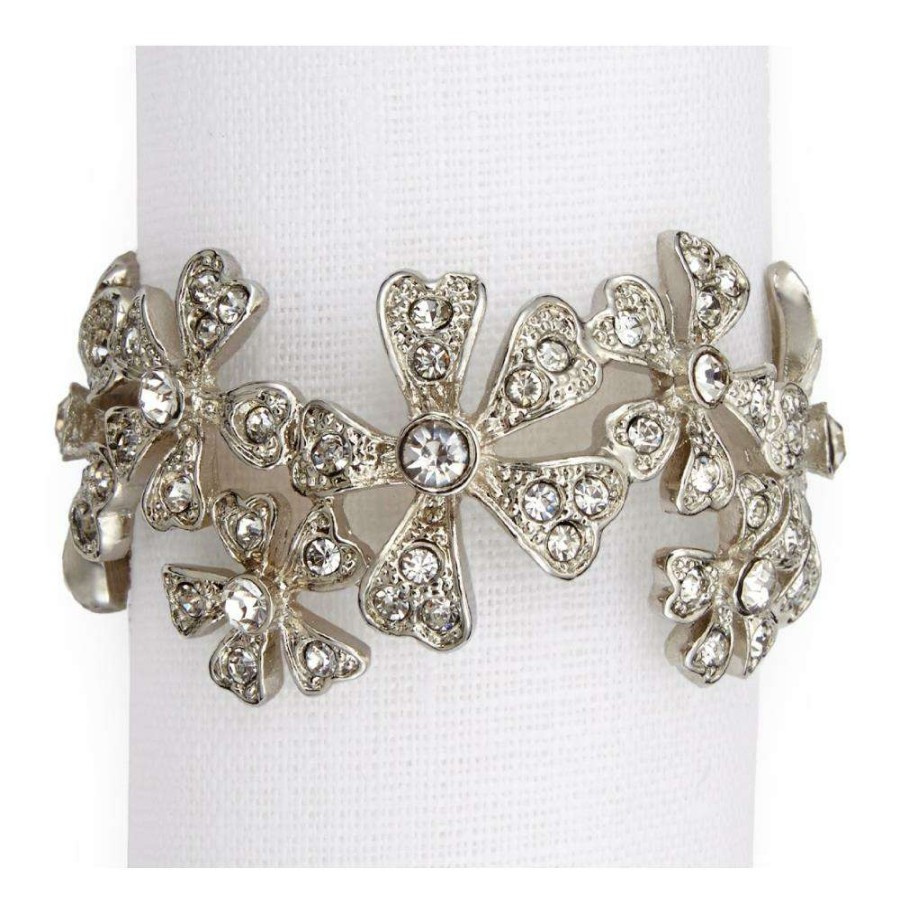 Dining & Bar * | L'Objet Garland Hollywood Regency White Crystal Platinum Napkin Ring Set Of 4 Fire Sale