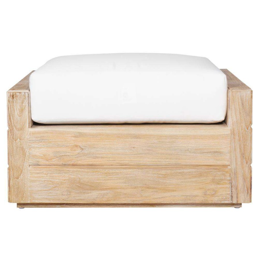 Outdoor * | Woodbridge Element Coastal Hatteras Natural Teak Wood Sunbrella Outdoor Ottoman Less Expensive