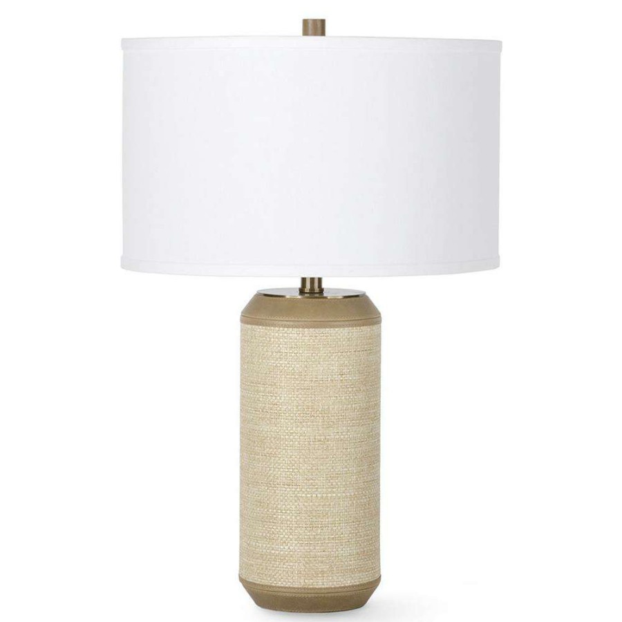 Lighting * | Palecek Riviera Modern Classic Natural Raffia Leather Trim Table Lamp Discounts