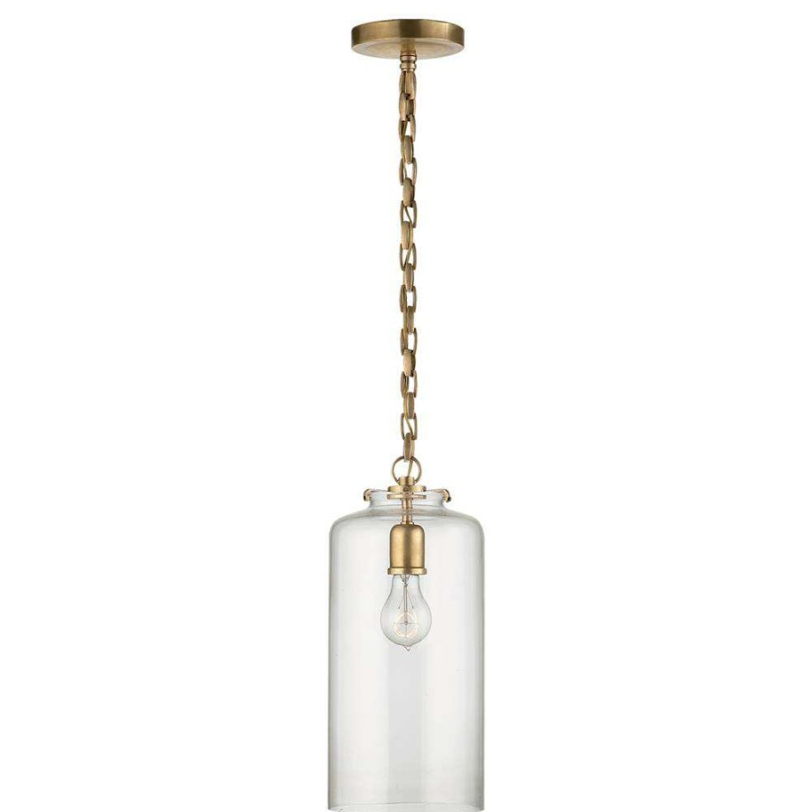 Lighting * | Visual Comfort Katie Cylinder Modern Antique Brass Framed Glass Pendant New In