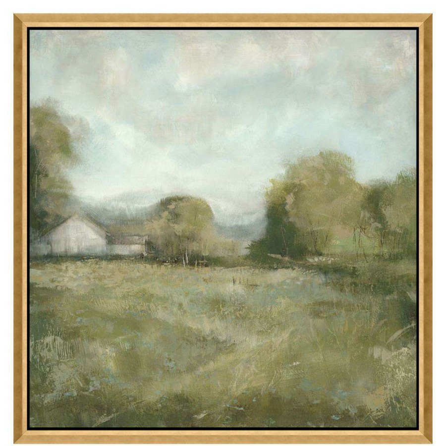 Art * | Belle French Country Green Countryside Landscape Gold Frame Painting I 30 30 Best Sellers