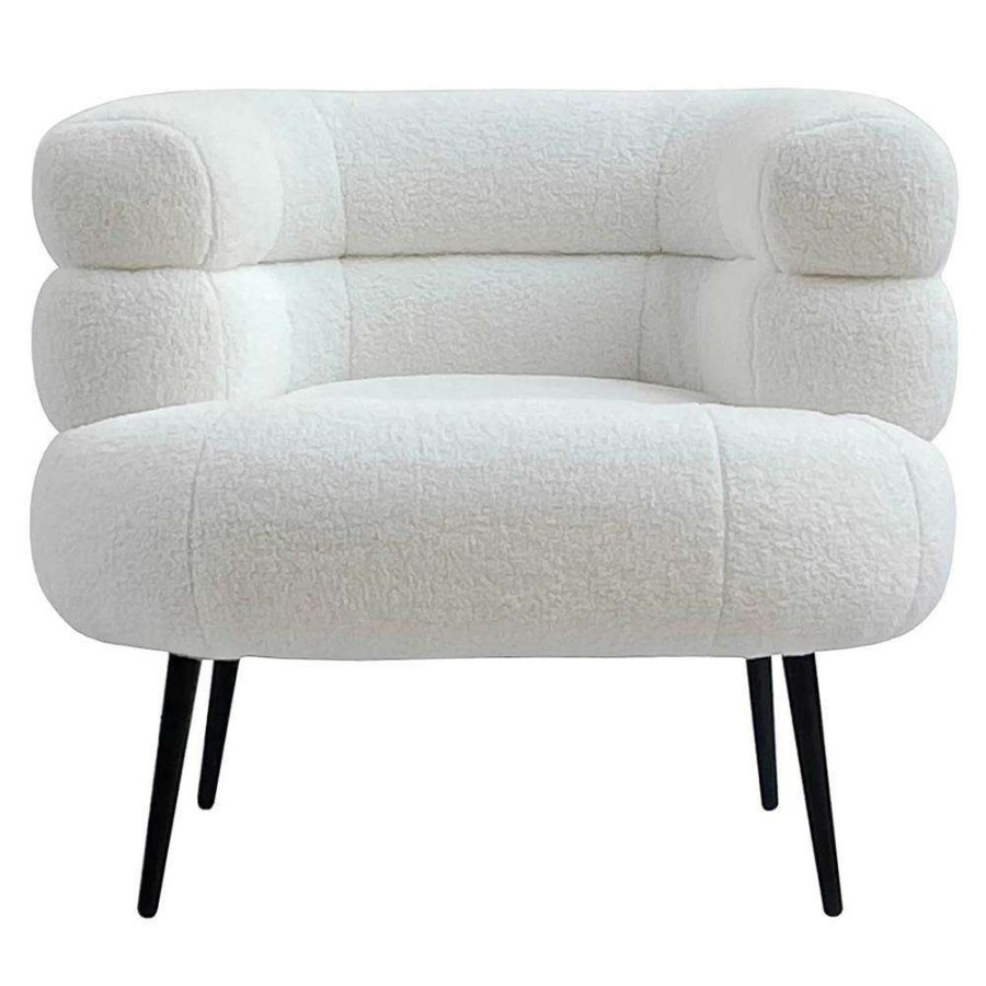 Furniture * | Jarred Modern Classic White Boucle Upholstered Black Iron Legs Club Chair Reasonable Price