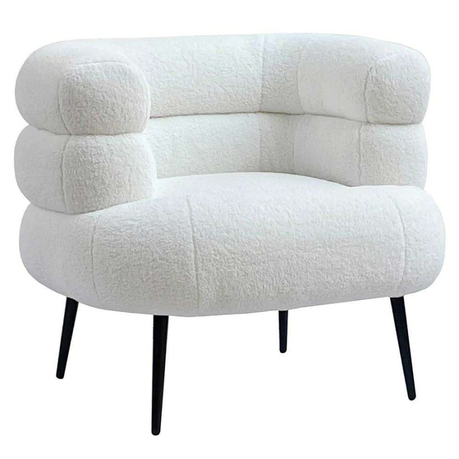 Furniture * | Jarred Modern Classic White Boucle Upholstered Black Iron Legs Club Chair Reasonable Price