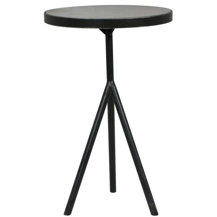 Furniture * | Cora Industrial Loft Black Stone Top Iron Round End Drink Table Special