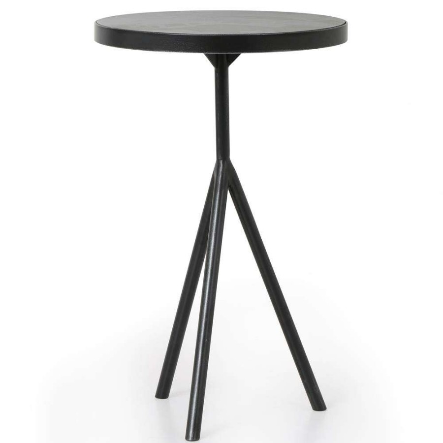 Furniture * | Cora Industrial Loft Black Stone Top Iron Round End Drink Table Special