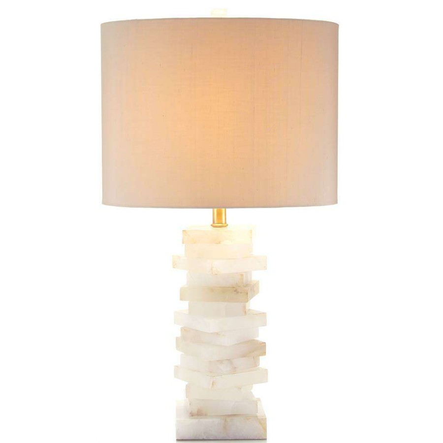 Lighting * | John-Richard Alabaster Modern Classic White Alabaster Blocks Table Lamp Discounts