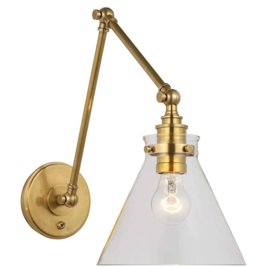 Lighting * | Visual Comfort Parkington Modern Brass Glass Double Swing Arm Sconce Best Quality