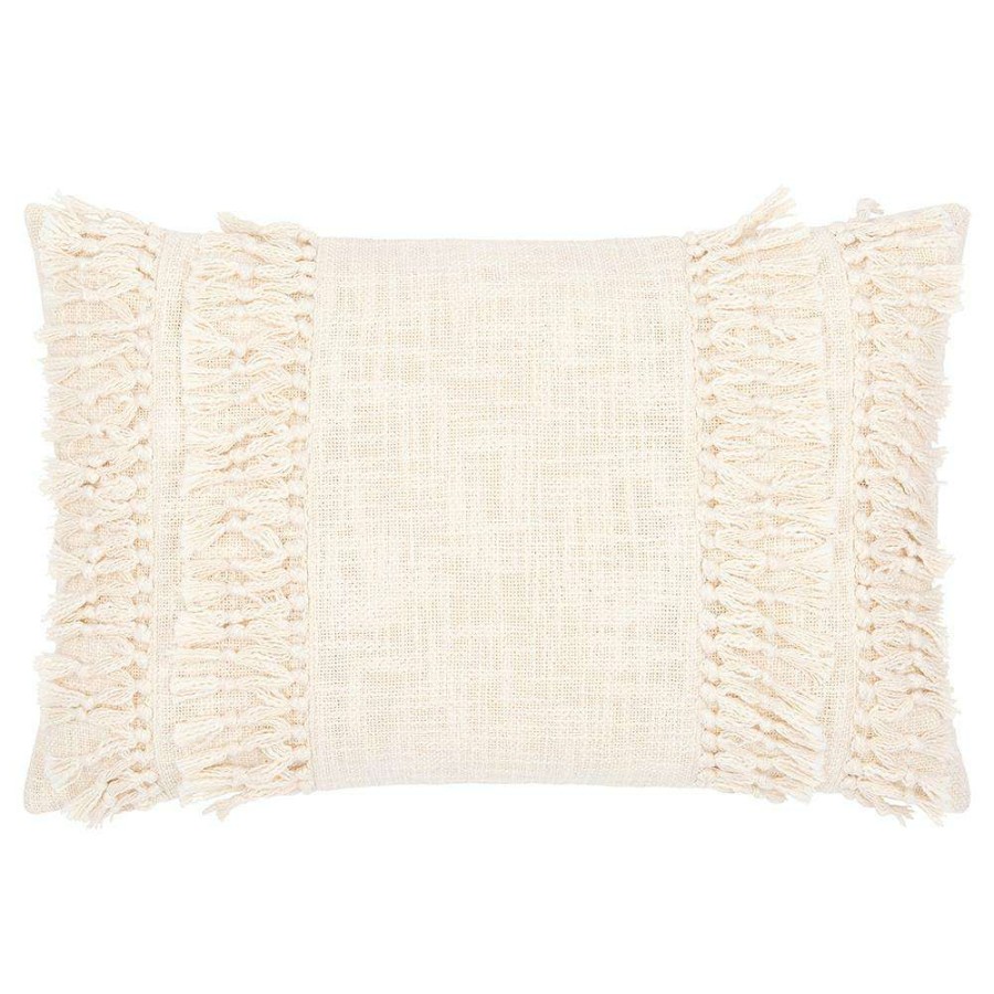 Decor * | Pippa Coastal Beach Beige Cotton Tassled Decorative Lumbar Pillow 14 22 Exactly Discount