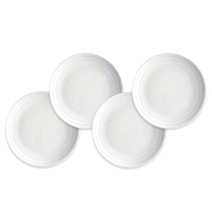 Dining & Bar * | Caskata Cambridge Modern Classic White Striped Porcelain Canape Plate Set Of 4 Cheap