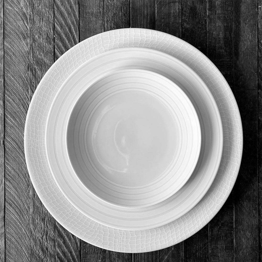 Dining & Bar * | Caskata Cambridge Modern Classic White Striped Porcelain Canape Plate Set Of 4 Cheap