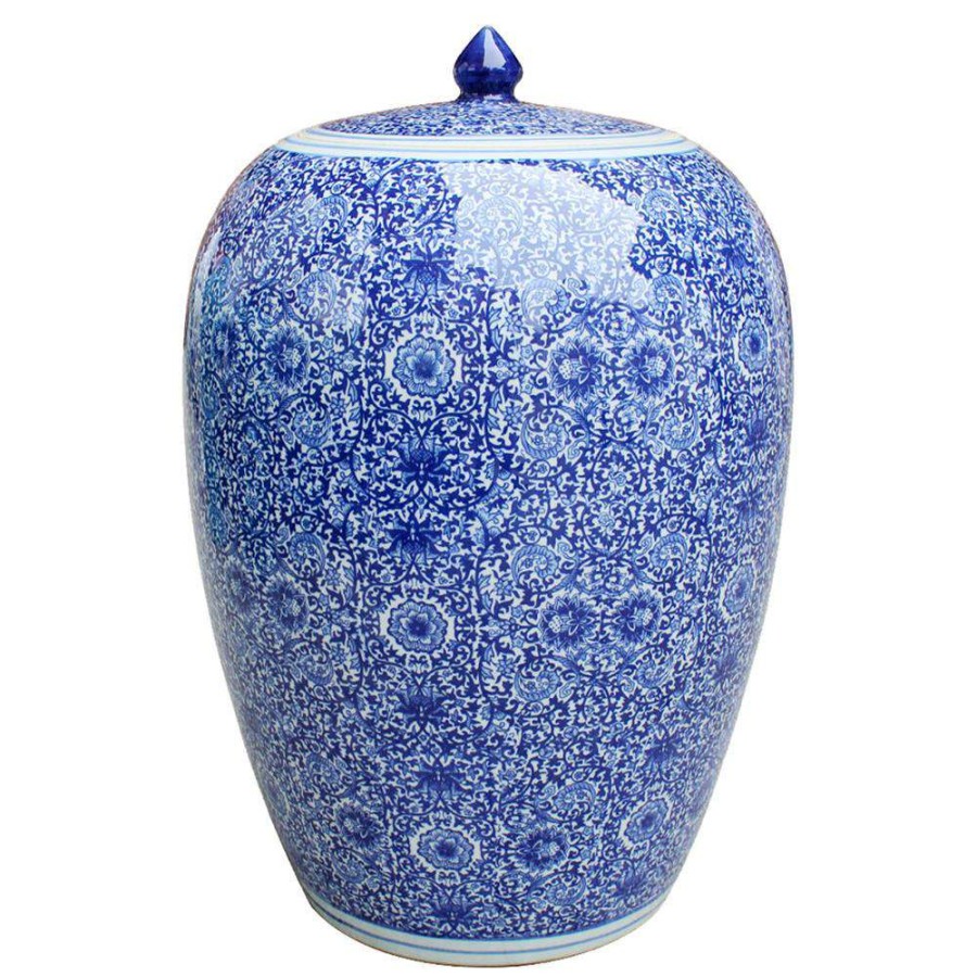 Decor * | Zuri French Country Blue And White Porcelain Cluster Flower Ginger Jar Quick Delivery