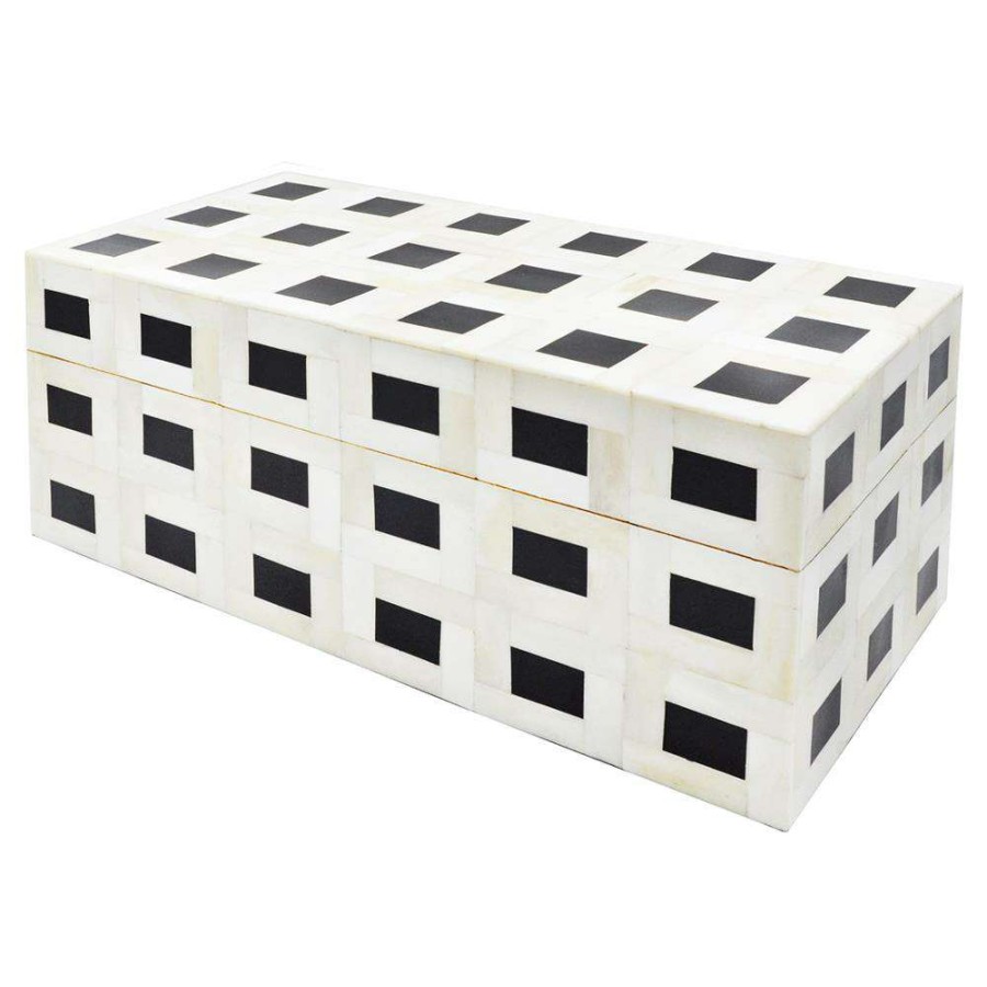 Decor * | Harold Modern Classic Natural White Bone Black Resin Decorative Box Small High Quality