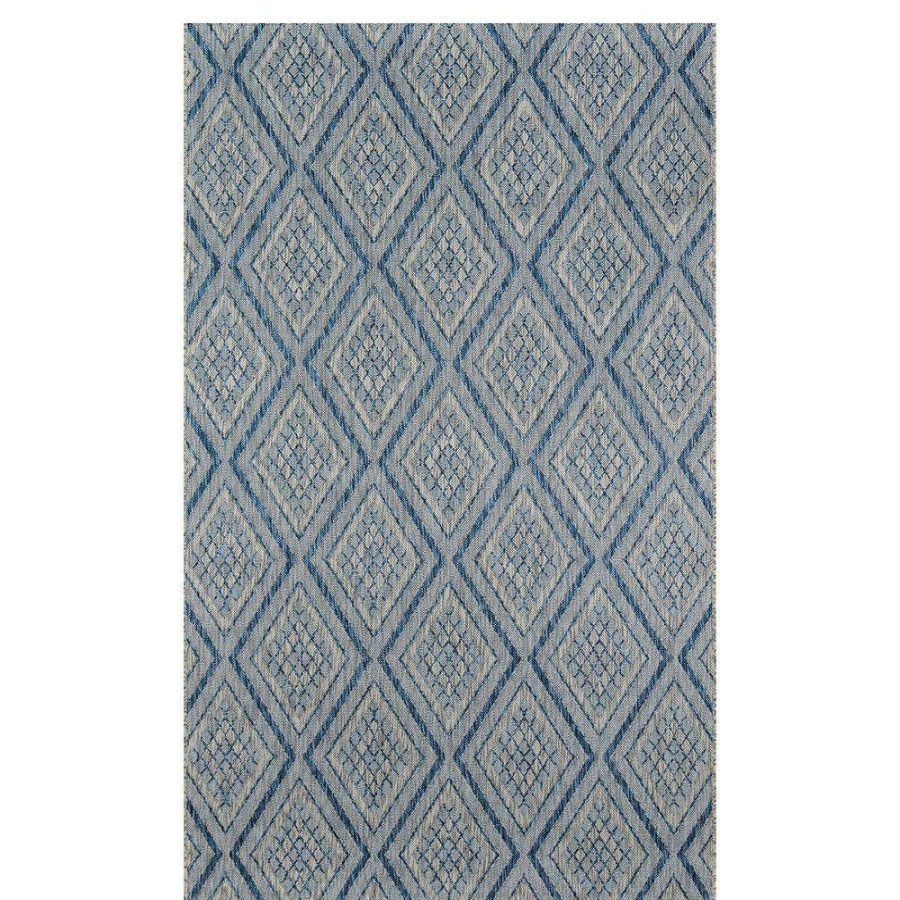 Rugs * | Meg Modern Classic Blue Diamond Patterned Outdoor Rug 7'10 X10'10" Shop New