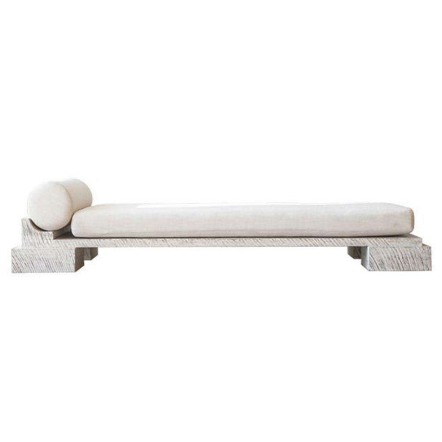 Outdoor * | Sublime Original Solo Coastal Whitewashed Distressed Wood Outdoor Chaise Lounge Exclusive Design