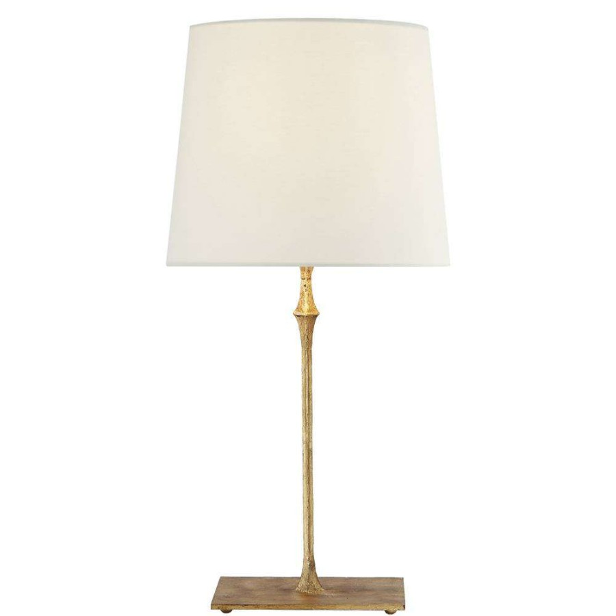 Lighting * | Visual Comfort Dauphine Modern Gilded Iron White Linen Shade Bedside Table Lamp Exactly Discount