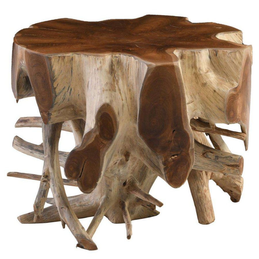 Furniture * | Lady Coastal Beach Natural Teak Wood Root End Table Excellent