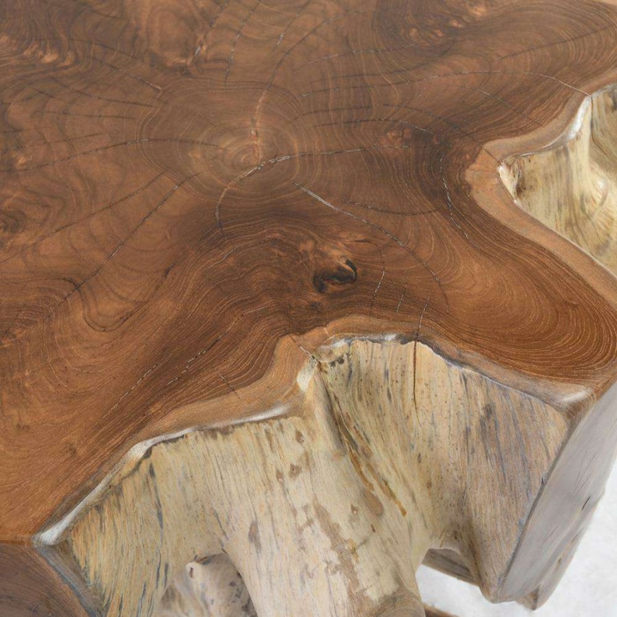 Furniture * | Lady Coastal Beach Natural Teak Wood Root End Table Excellent