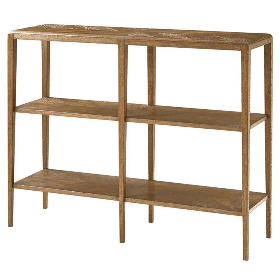 Furniture * | Theodore Alexander Nova Dawn Brown Herringbone Oak Wood 3 Tier Console Table Quick Delivery