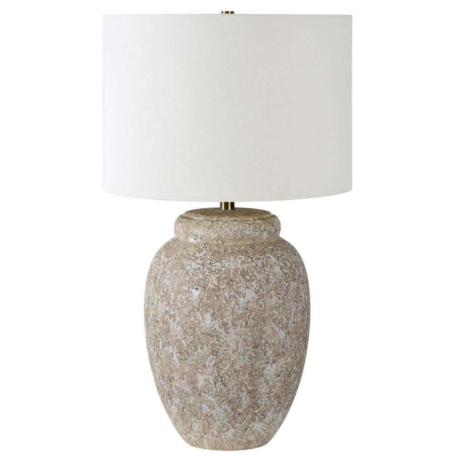 Lighting * | Eilley Modern Classic Beige Ceramic Linen Drum Shade Table Lamp Less Expensive