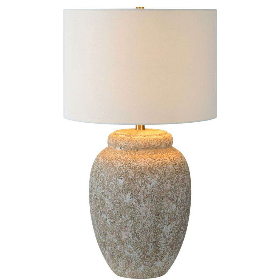 Lighting * | Eilley Modern Classic Beige Ceramic Linen Drum Shade Table Lamp Less Expensive